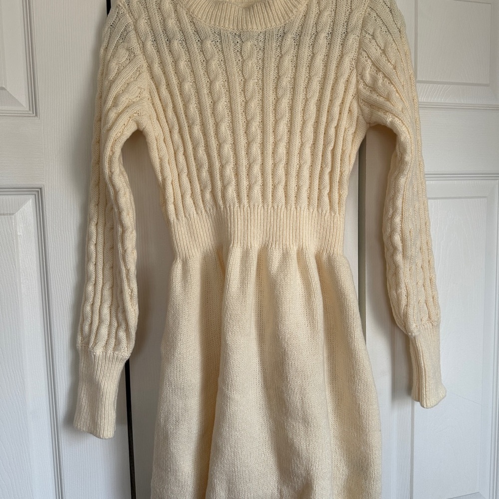 Cream Cable Knit Sweater Dress